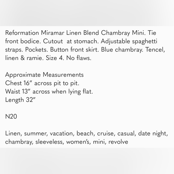 Reformation Miramar Linen Blend Chambray Tie Front Mini Dress Size 4 - Picture 10 of 10